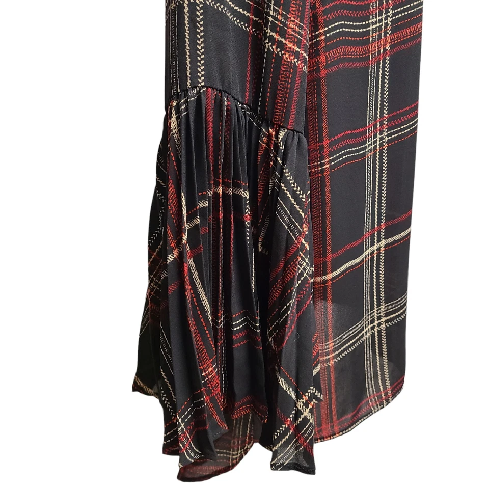 Top Susan Graver para mujer talla 10 negro a cuadros plisado manga campana semi transparente Foto 4 de 4