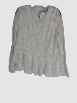 $140 Neiman Marcus Women's White Long Sleeve Crochet Eyelet Lace Blouse Size L