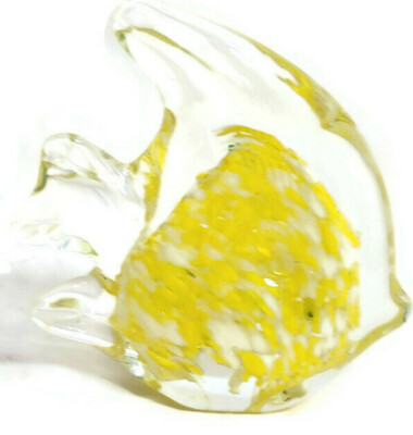 angel Fish Figurine Confetti Art glass Yellow/White Paperweight Sun-catcher 3''