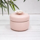 Vintage Pink White Floral Matt Ceramic Stoneware Flower Lid Trinket Pot Ornament