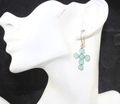 Multi-Color Cross Hydro Quartz Chalcedony Drop Dangle Yellow Gold Plated Earring