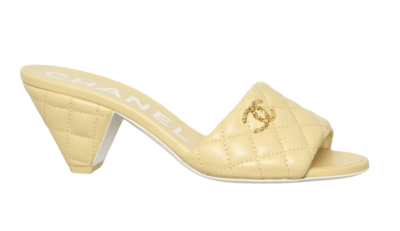 Chanel 22P Yellow Lambskin Quilted CC Gold Logo Cone Heel Mule