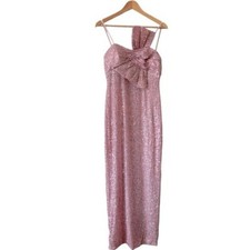 MAC DUGGAL Sequined Faux Bow Column Gown Pink Sequin Size 6 NEW