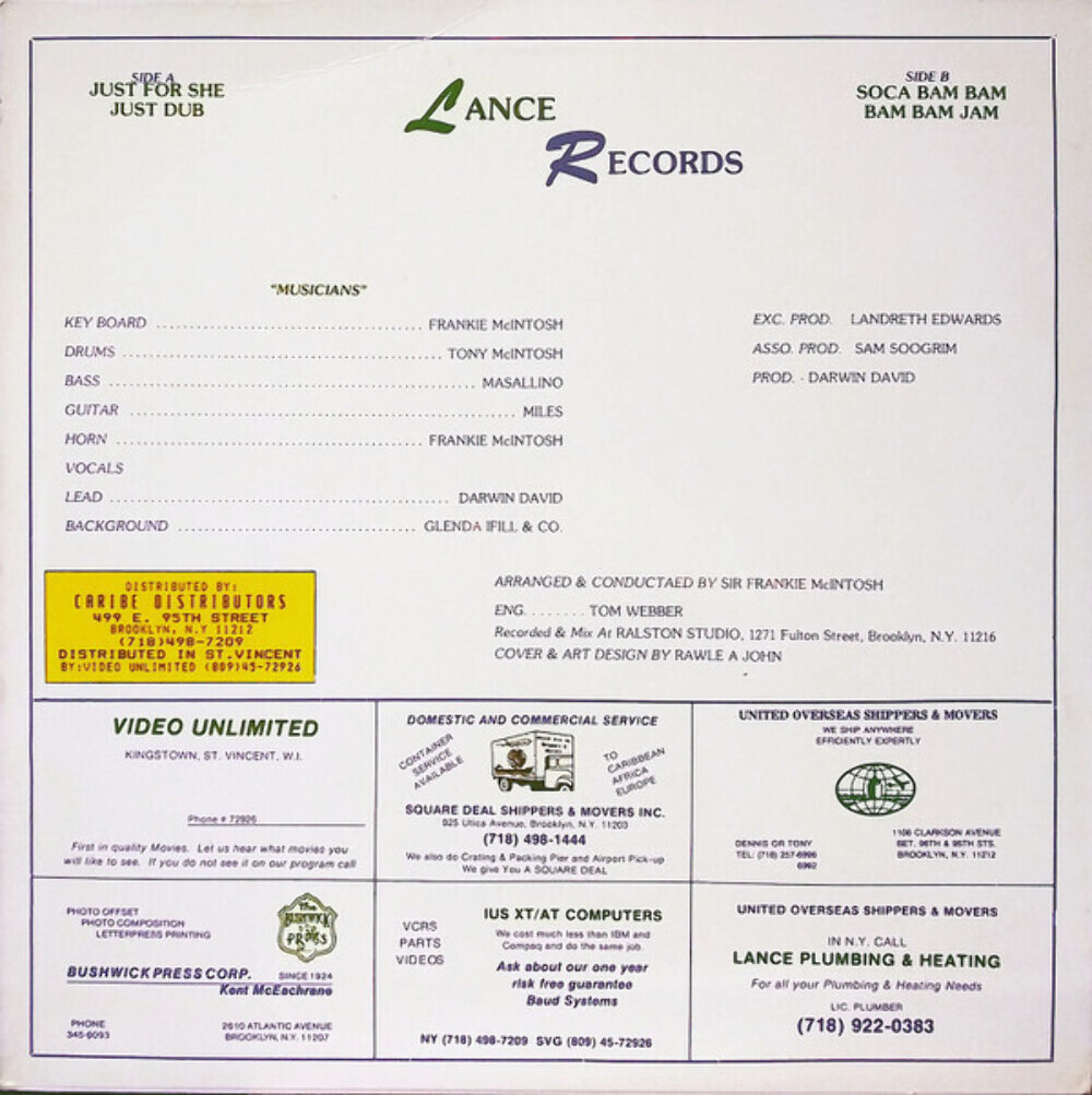 Darwin David Just For Sheee Lance Records (2) DD 5001 12