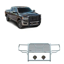 Black Horse RU-DORA20-B-PLB HD Grille Guard w/7" LED Flood Lights for 19-24 Ram