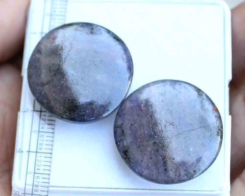 67.60 CT Natural Iolite Sunstone Round Pair Cabochon Loose Gemstone 25 MM - Picture 2 of 3