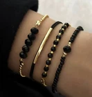 4Pcs Set Boho Handmade Black Glass Stone Bracelets for Women Jewellery Gift