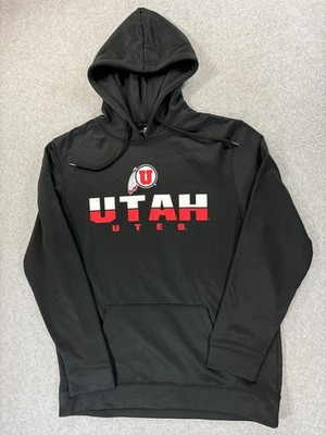 Utah Utes Screened Logo Campus Hoodie Sweatshirt (Men's Large) Black