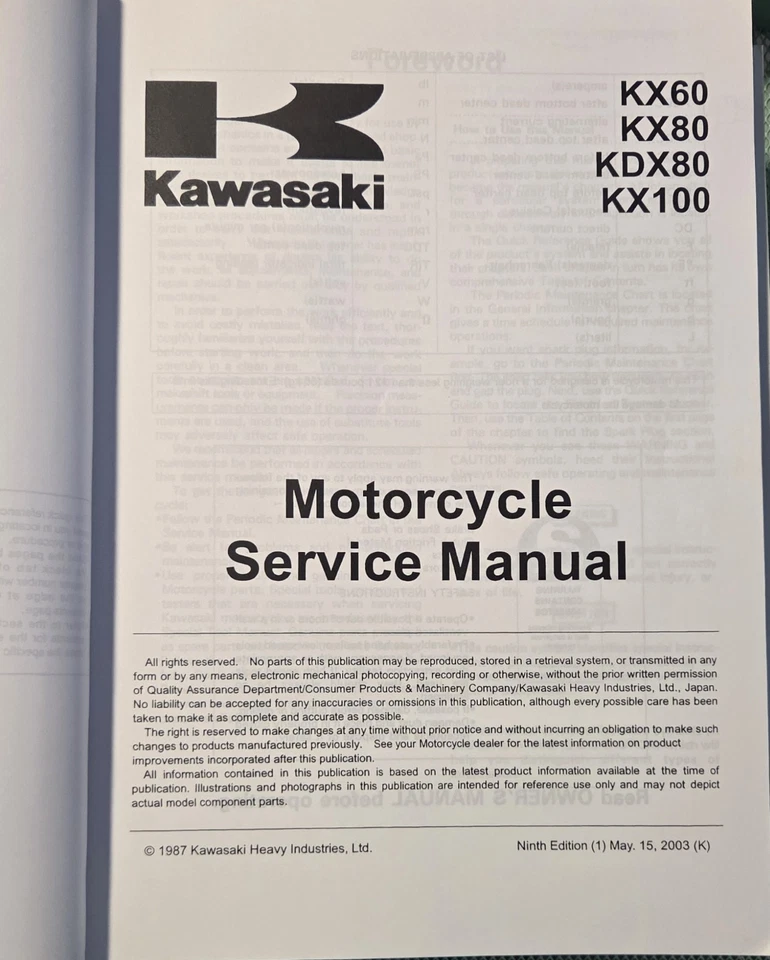 OEM Kawasaki KX60 KX80 KDX80 KX100 1988-2004 Service Repair Manual 99924-1094-09 - Image 3 of 4
