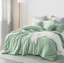 Green Duvet Cover Set Queen Size 3pcs Grayish Green Duvet Covers Modern Minim...
