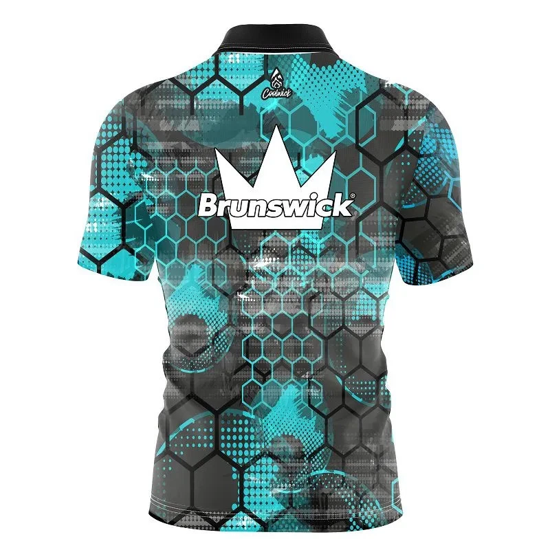 Brunswick Teal Honeycomb Quick Ship CoolWick Sash Zip Bowling Jersey