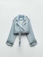 Zara TRF Cropped Denim Trench Jacket Size S