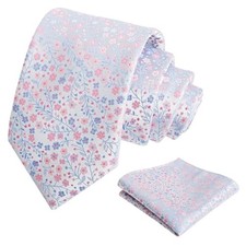 Mens 3.15inches Exquisite Floral Tie with Small B142-light Blue/ Hot Pink
