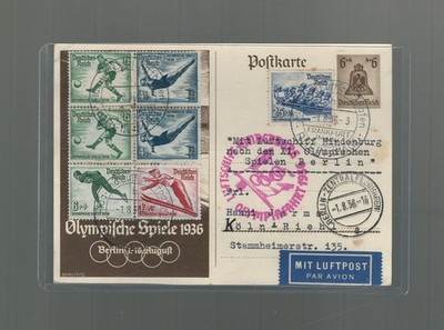 1936 Hindenburg Zeppelin Flight Cover Berlin Olympics on Olympics
