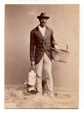 Antique 1880s Cabinet Card African American Street Vendor Urn Basket Jones Prov