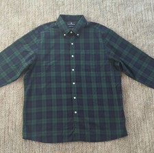 Hart Schaffner Marx Men's XL Green Navy Plaid Cotton Comfort Stretch Shirt