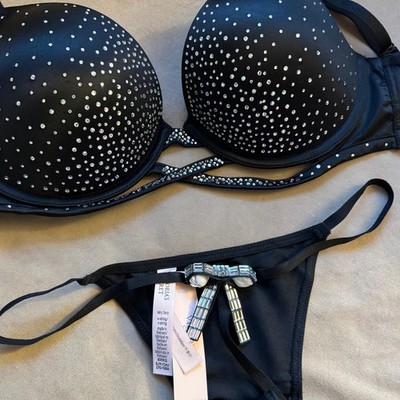 Victoria's Secret Very Sexy Sparkle Crystal Shine Cradle Push-Up Bra set black