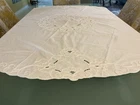 NEW ALL WHITE TABLECLOTH WITH CUTWORK AND APPLIQUÉ DESIGNS 65” ROUND