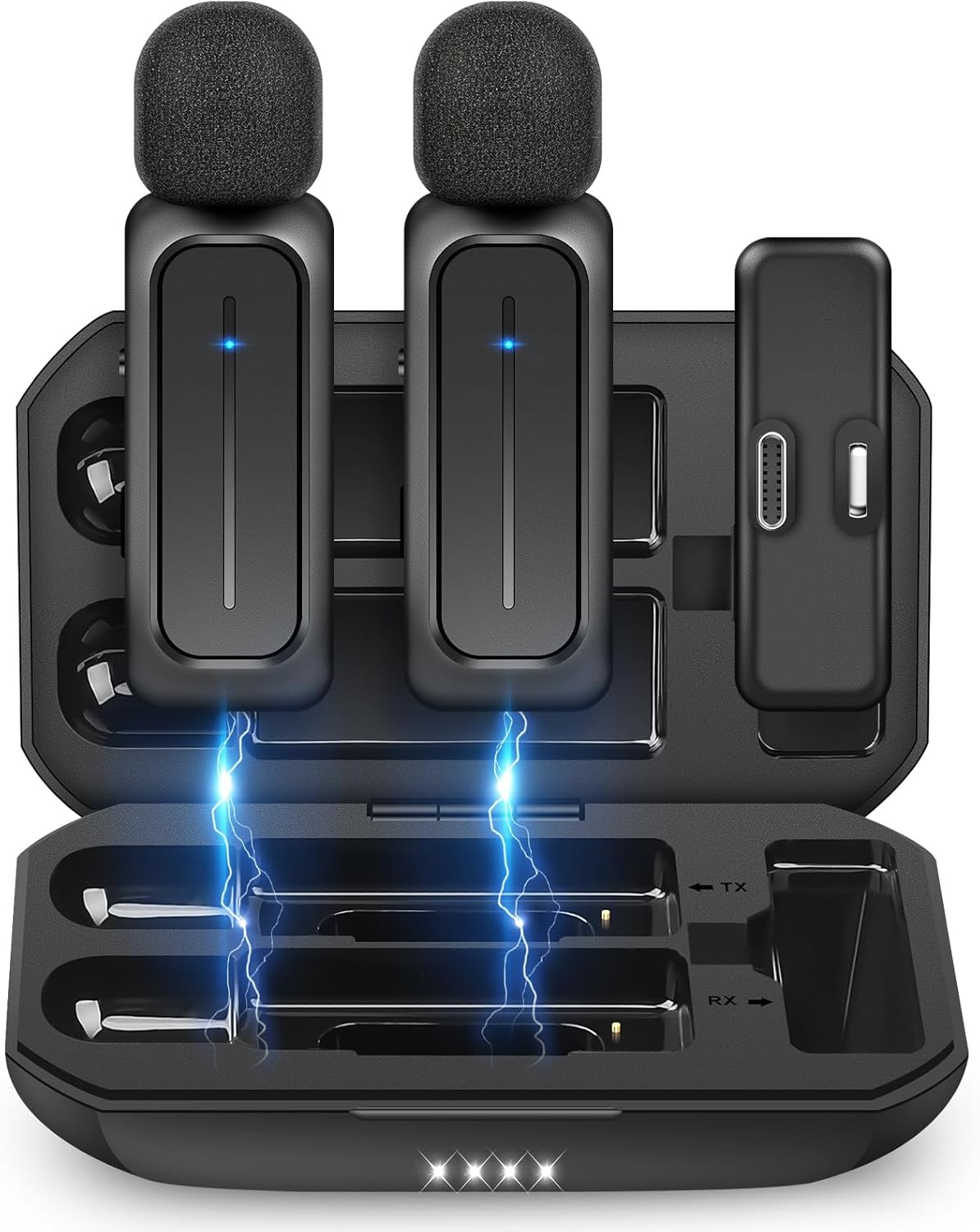 2 Wireless Lavalier Mics for iPhone iPad Android w/ Charging Case 7H Battery