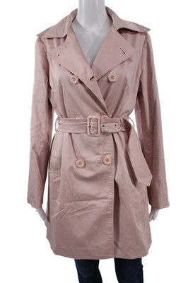 Max Mara Womens Trench Coat Pink Cotton Collared Long Sleeve Buckle Size XL