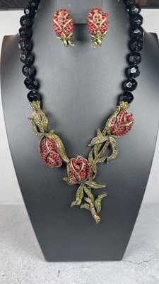 Heidi Daus  Climbing Rose Necklace And Earring Set  Signed