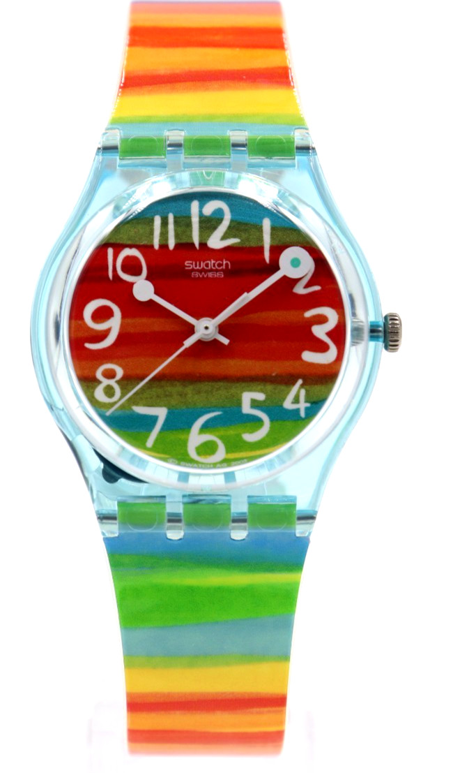 New Swatch Originals Color The Sky Rainbow Plastic Watch 35mm GS124 $80