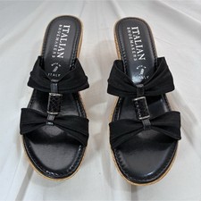 Italian Shoemakers Women s Black Slide Wedge Sandals Buckle Straps US 7.5