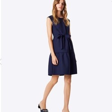 NWT Tory Burch Jane Navy Wool Blend Dress Tiered Ruffle Hem Women's Size 6