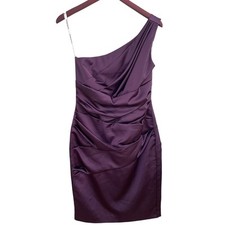 Davids Bridal Purple Eggplant One Shoulder Ruched Midi Bridesmaid Dress size 6