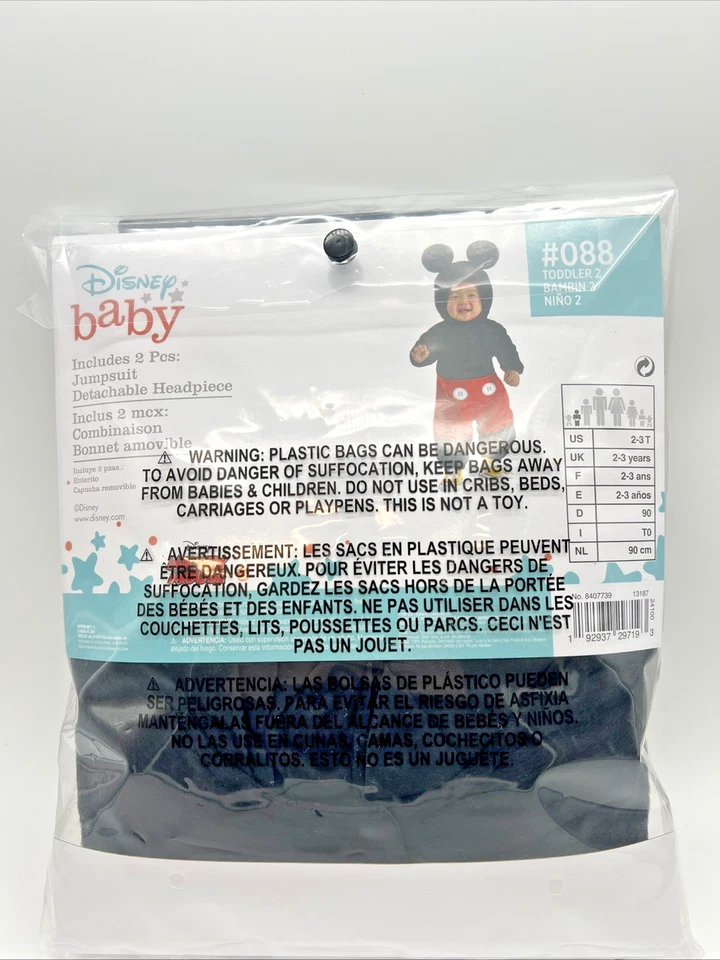 Disney MICKEY MOUSE Niño Infantil (Talla 2T) 1 Pieza Disfraz de Halloween - ¡NUEVO! 🎃 Foto 3 de 4