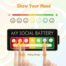 Funny Social Battery Slider Pin 7-Mood Expression Badge, Cute Interactive Pin