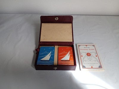 Geduld Kartenspiel Segel Vogel Vintage Sammlerstück Original Lederetui & Anleitung