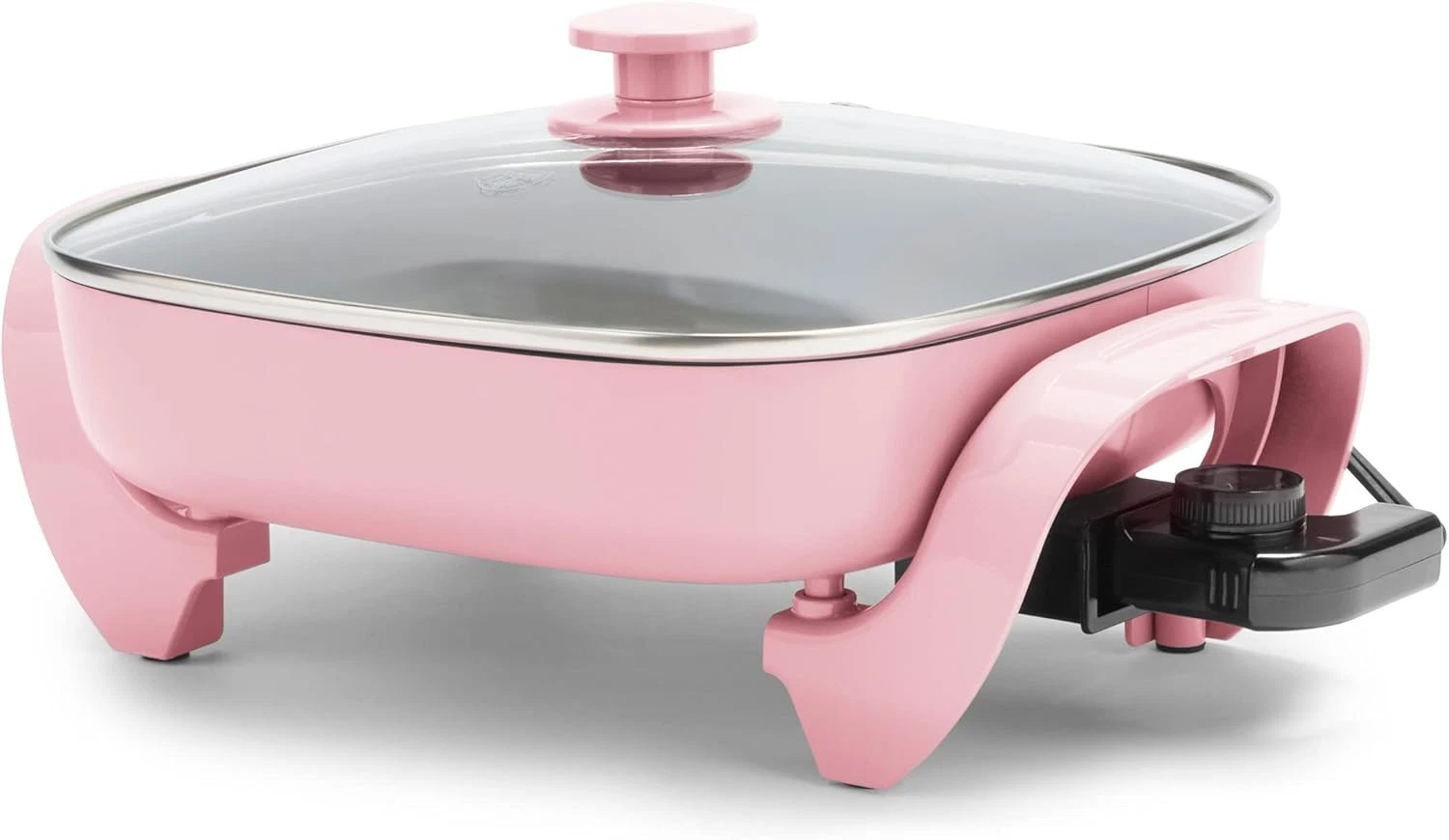 GreenLife 12" 5QT Square Electric Skillet, Glass Lid, Ceramic Nonstick, Pink