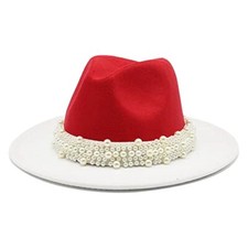Felt Panama Hats Classic Wide Brim Fedoras Dress Hat One Size Red white
