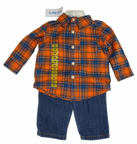 Boys Carters 2 Piece Set Size 6 M Long Sleeve Plaid Button Shirt Denim Pants