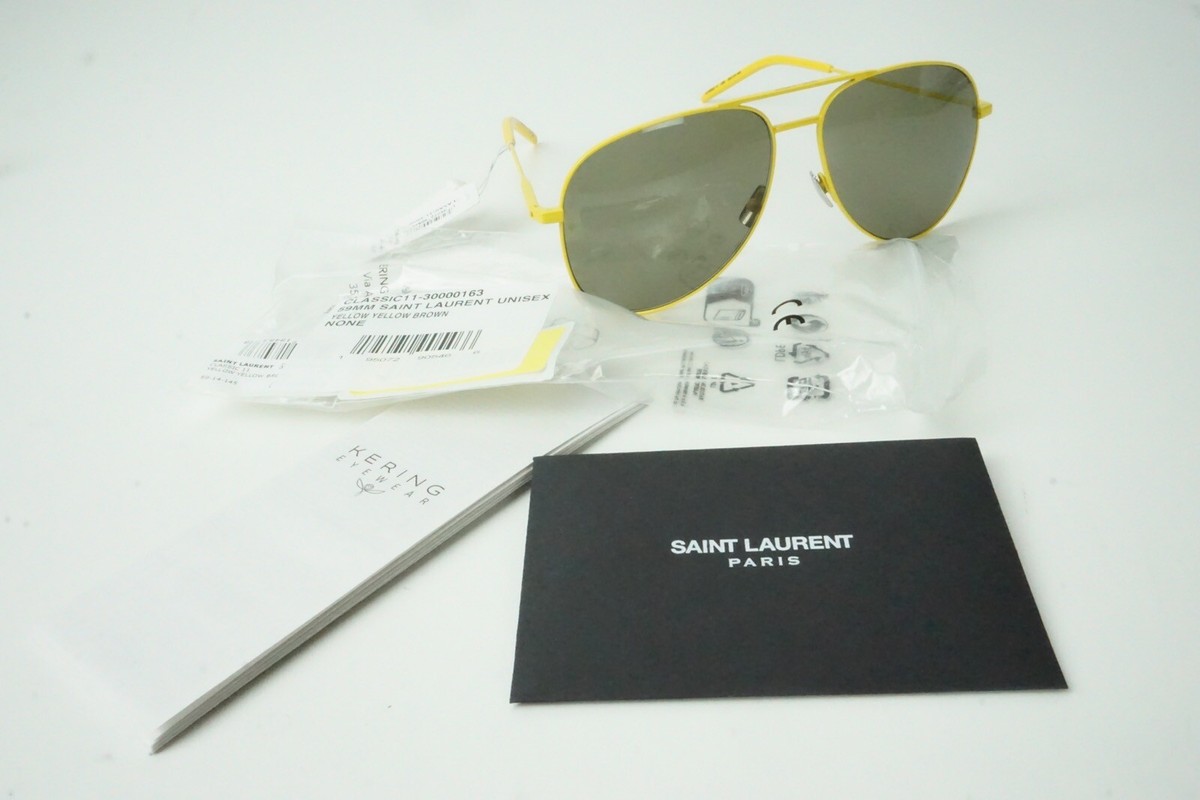 SAINT LAURENT 59mm Aviator Sunglasses Yellow/Brown New With