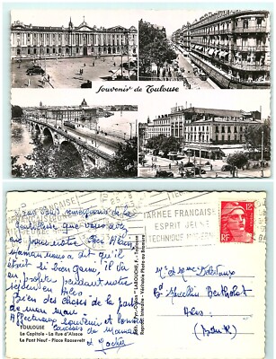 S02-0130, MULTIPLE VIEWS, TOULOUSE, FRANCE 1950S POSTMARKED, VINTAGE POSTCARD.
