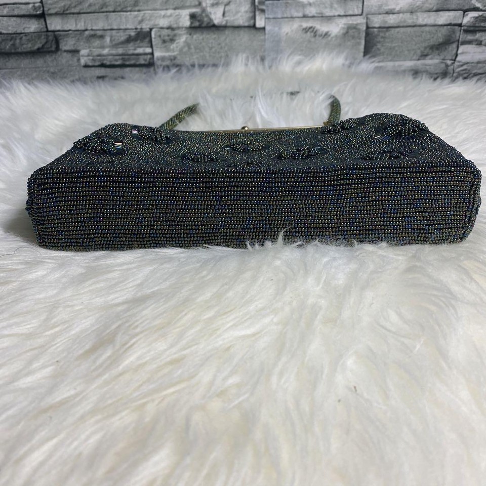 Showa Retro Vintage All Beaded Bag Green Japanese Kimono Style eBay