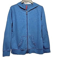 Vintage Y2k Gitano Deep Turquoise Zip Front Hoodie Blue Rhinestones Size Large
