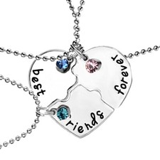 Best Friends Forever Necklace Broken Heart Pendant 3 Pcs Set Rhinestone Gift UK 