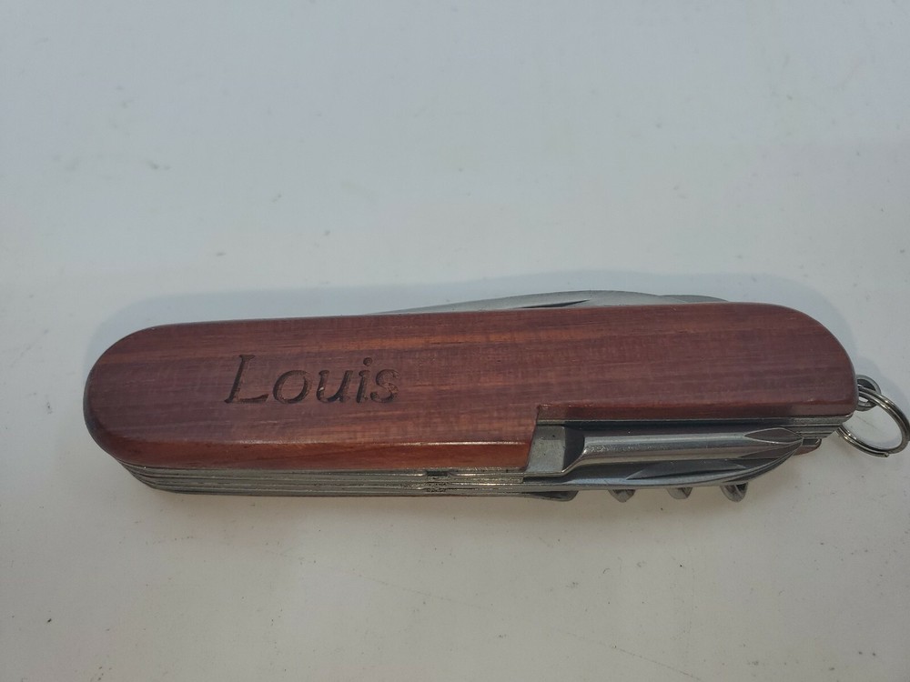 Multi-tool Pocket Knife Louis Kansas Buffalo Engraved  On Wood  Handle