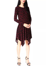 Michael Kors L86628 Women's Dark Ruby Printed Handkerchief-Hem Dress Size Medium