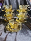Vintage 1930s Federal Depression Glass Madrid Amber Teacup and Saucer Set of 7