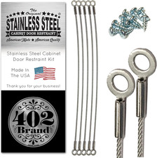 Stainless Steel Cabinet Door Restraint Kit. Made in USA. Flexible Braided Cable.