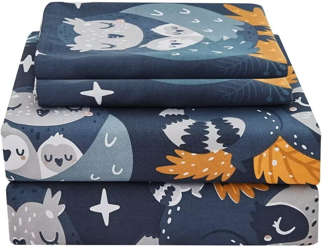 JSD Animal Kids Sheet Set Twin, Cute Owl Sheets for Boys Girls