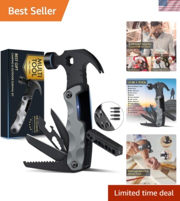 Portable 13-in-1 Camping Multitool with Hammer - Ideal Stocking Stuffer for Men