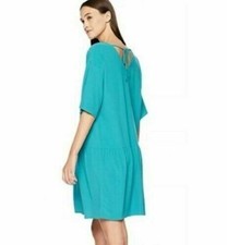 Eileen Fisher Tencel Viscose Crepe V-Neck Short Dress Turquoise XXS NWT 268
