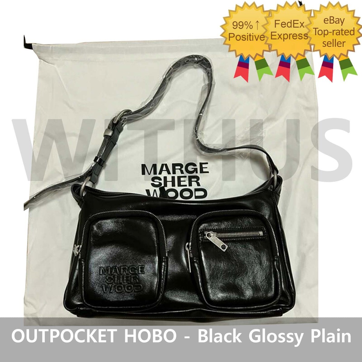 MARGE SHERWOOD OUTPOCKET HOBO - Black Glossy Plain Women's