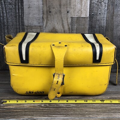 old OUTDOOR イエローチェックback pack y2k city Vintage Ski-Doo White Yellow Leather Snowmobile Winter Saddle Bag
