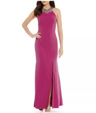 Adrianna Papell Embellishment Collar Crepe Gown, Pink, Size 12